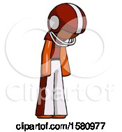 Poster, Art Print Of Orange Football Player Man Depressed With Head Down Turned Right