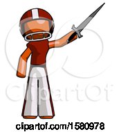 Poster, Art Print Of Orange Football Player Man Holding Sword In The Air Victoriously