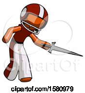 Poster, Art Print Of Orange Football Player Man Sword Pose Stabbing Or Jabbing