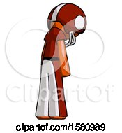 Poster, Art Print Of Orange Football Player Man Depressed With Head Down Back To Viewer Right