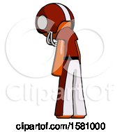 Poster, Art Print Of Orange Football Player Man Depressed With Head Down Back To Viewer Left