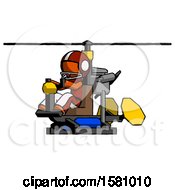 Poster, Art Print Of Orange Football Player Man Flying In Gyrocopter Front Side Angle View