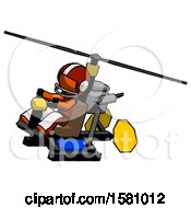 Poster, Art Print Of Orange Football Player Man Flying In Gyrocopter Front Side Angle Top View