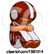 Poster, Art Print Of Orange Football Player Man Sitting With Head Down Facing Angle Right