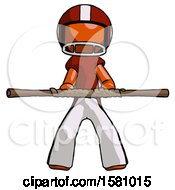 Poster, Art Print Of Orange Football Player Man Bo Staff Kung Fu Defense Pose