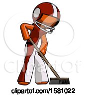 Poster, Art Print Of Orange Football Player Man Cleaning Services Janitor Sweeping Side View