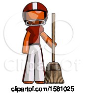 Poster, Art Print Of Orange Football Player Man Standing With Broom Cleaning Services