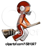 Orange Football Player Man Flying On Broom
