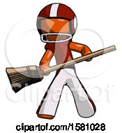 Orange Football Player Man Broom Fighter Defense Pose