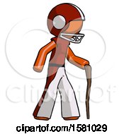 Orange Football Player Man Walking With Hiking Stick