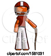 Poster, Art Print Of Orange Football Player Man Standing With Hiking Stick