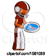 Poster, Art Print Of Orange Football Player Man Looking At Large Compass Facing Right