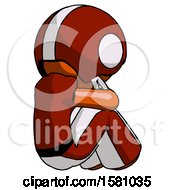 Poster, Art Print Of Orange Football Player Man Sitting With Head Down Back View Facing Right