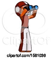 Poster, Art Print Of Orange Football Player Man Looking Through Binoculars To The Right