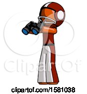 Poster, Art Print Of Orange Football Player Man Holding Binoculars Ready To Look Left