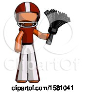Poster, Art Print Of Orange Football Player Man Holding Feather Duster Facing Forward
