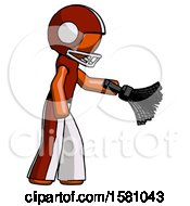 Poster, Art Print Of Orange Football Player Man Dusting With Feather Duster Downwards