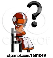 Poster, Art Print Of Orange Football Player Man Question Mark Concept Sitting On Chair Thinking