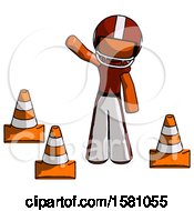 Poster, Art Print Of Orange Football Player Man Standing By Traffic Cones Waving