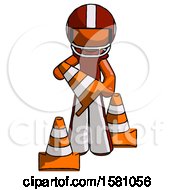 Poster, Art Print Of Orange Football Player Man Holding A Traffic Cone