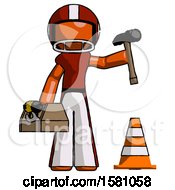 Poster, Art Print Of Orange Football Player Man Under Construction Concept Traffic Cone And Tools