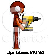 Poster, Art Print Of Orange Football Player Man Using Drill Drilling Something On Right Side