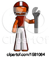 Orange Football Player Man Holding Wrench Ready To Repair Or Work