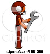 Poster, Art Print Of Orange Football Player Man Using Wrench Adjusting Something To Right