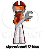 Poster, Art Print Of Orange Football Player Man Holding Large Wrench With Both Hands