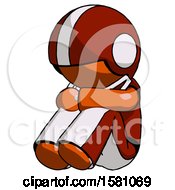 Poster, Art Print Of Orange Football Player Man Sitting With Head Down Facing Angle Left