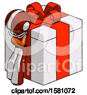 Poster, Art Print Of Orange Football Player Man Leaning On Gift With Red Bow Angle View