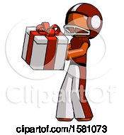 Poster, Art Print Of Orange Football Player Man Presenting A Present With Large Red Bow On It