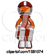 Poster, Art Print Of Orange Football Player Man Gifting Present With Large Bow Front View