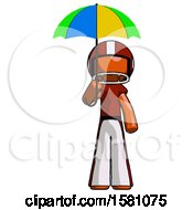 Orange Football Player Man Holding Umbrella Rainbow Colored