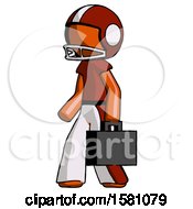 Orange Football Player Man Walking With Briefcase To The Left
