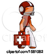 Poster, Art Print Of Orange Football Player Man Walking With Medical Aid Briefcase To Right