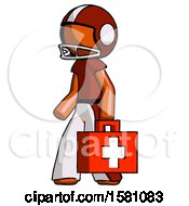Poster, Art Print Of Orange Football Player Man Walking With Medical Aid Briefcase To Left