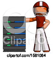 Poster, Art Print Of Orange Football Player Man With Server Rack Leaning Confidently Against It