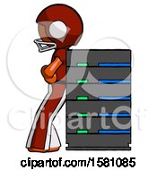 Poster, Art Print Of Orange Football Player Man Resting Against Server Rack