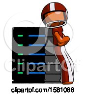 Poster, Art Print Of Orange Football Player Man Resting Against Server Rack Viewed At Angle