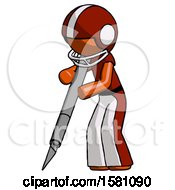 Poster, Art Print Of Orange Football Player Man Cutting With Large Scalpel