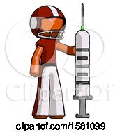 Poster, Art Print Of Orange Football Player Man Holding Large Syringe