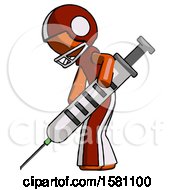 Poster, Art Print Of Orange Football Player Man Using Syringe Giving Injection