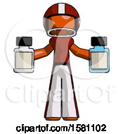 Poster, Art Print Of Orange Football Player Man Holding Two Medicine Bottles