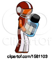 Orange Football Player Man Holding Glass Medicine Bottle