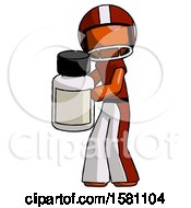 Poster, Art Print Of Orange Football Player Man Holding White Medicine Bottle