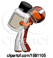 Orange Football Player Man Holding Large White Medicine Bottle