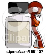 Poster, Art Print Of Orange Football Player Man Leaning Against Large Medicine Bottle