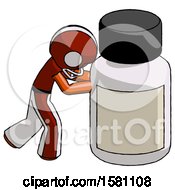 Poster, Art Print Of Orange Football Player Man Pushing Large Medicine Bottle