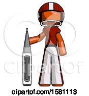 Poster, Art Print Of Orange Football Player Man Standing With Large Thermometer